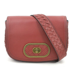BOTTEGA VENETA Red Leather Intrecciato Shoulder Bag